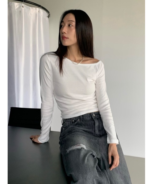 tシャツ アンバランス配色ロンT レディース