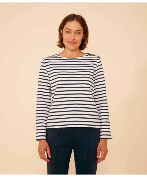 トレーナー スウェット 肩ボタンマリニエールプルオーバー レディース PETIT BATEAU トレーナー スウェット 肩ボタンマリニエールプル