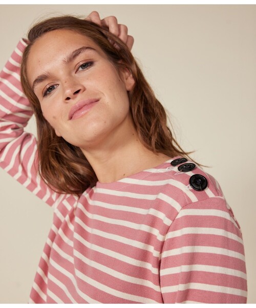 PETIT BATEAU トレーナー スウェット 肩ボタンマリニエールプル