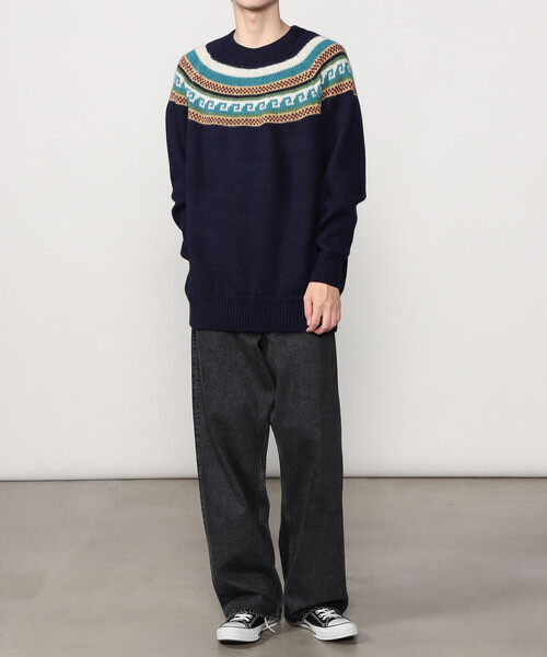 セーター ニット CHAMULA | クルーネック ニットプルオーバー NAVY MEN 