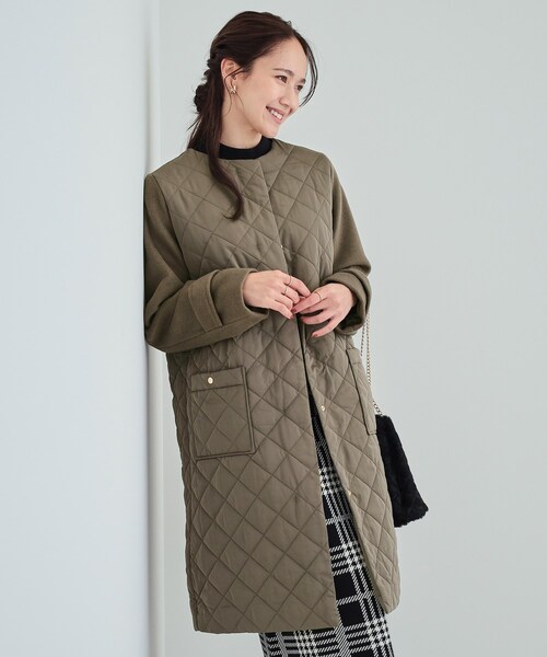 DRESKIP ノーカラーコート コート 「吸湿発熱」すっきり上品に女性  