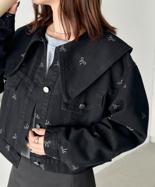 CLEA デニムジャケット gジャン セーラーカラーリボン柄デニム