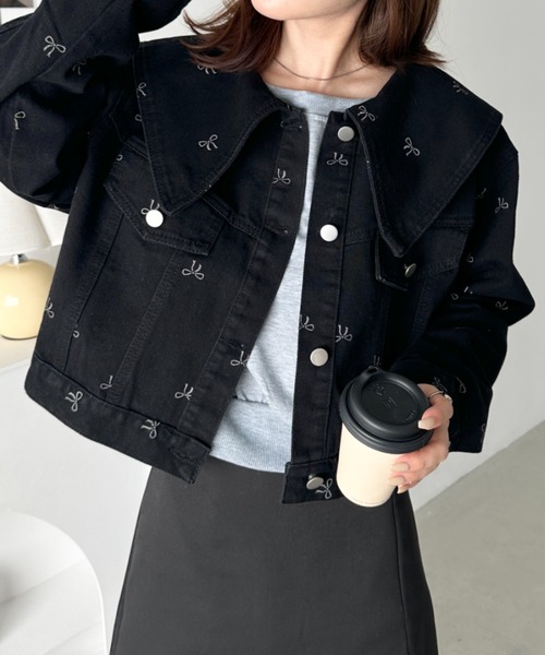 CLEA デニムジャケット gジャン セーラーカラーリボン柄デニム