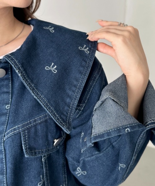 CLEA デニムジャケット gジャン セーラーカラーリボン柄デニム