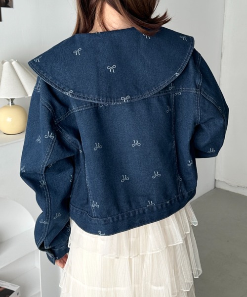 CLEA デニムジャケット gジャン セーラーカラーリボン柄デニム