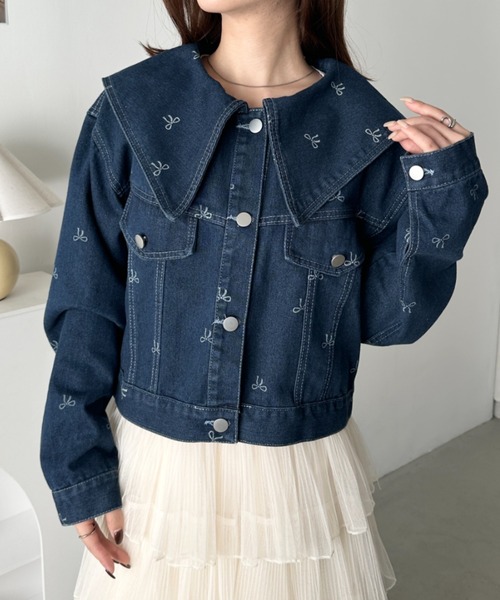 CLEA デニムジャケット gジャン セーラーカラーリボン柄デニム