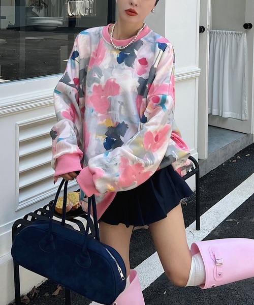 トレーナー スウェット 「HOOK」for　girls 花柄プリントスウェット　裏フリース レディース トレーナー スウェット 「HOOK」for girls 花柄プリント