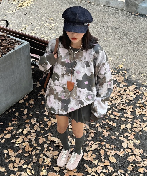 トレーナー スウェット 「HOOK」for　girls 花柄プリントスウェット　裏フリース レディース トレーナー スウェット 「HOOK」for girls 花柄プリント