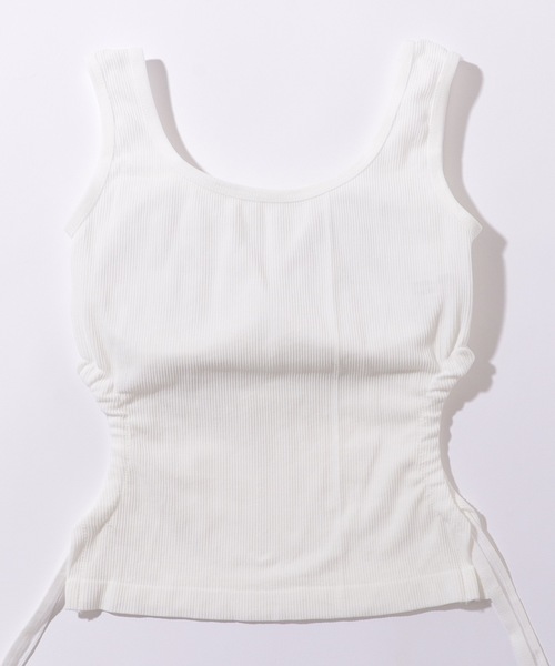 Lace Ladies タンクトップ ノースリーブ サイド ギャザー カット
