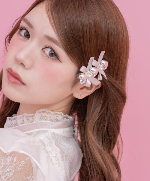 クチュールバイロジータ ヘアクリップ シルバーハートレースアップ風