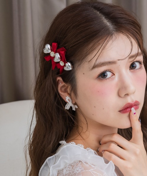クチュールバイロジータ ヘアクリップ シルバーハートレースアップ風