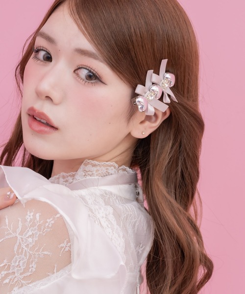 モダンカラー ヘアクリップ チュールヤーン クチュールバイロジータ ヘアクリップ シルバーハートレースアップ風