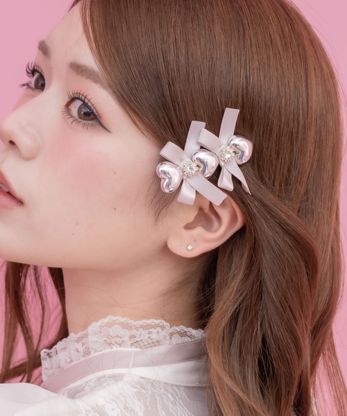 クチュールバイロジータ ヘアクリップ シルバーハートレースアップ風