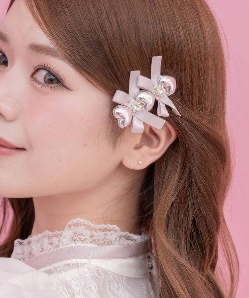 クチュールバイロジータ ヘアクリップ シルバーハートレースアップ風