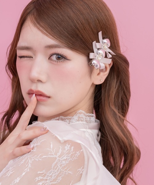 クチュールバイロジータ ヘアクリップ シルバーハートレースアップ風