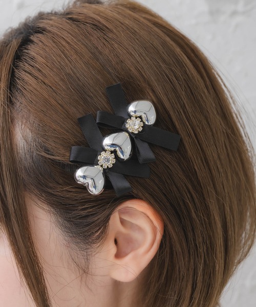 クチュールバイロジータ ヘアクリップ シルバーハートレースアップ風