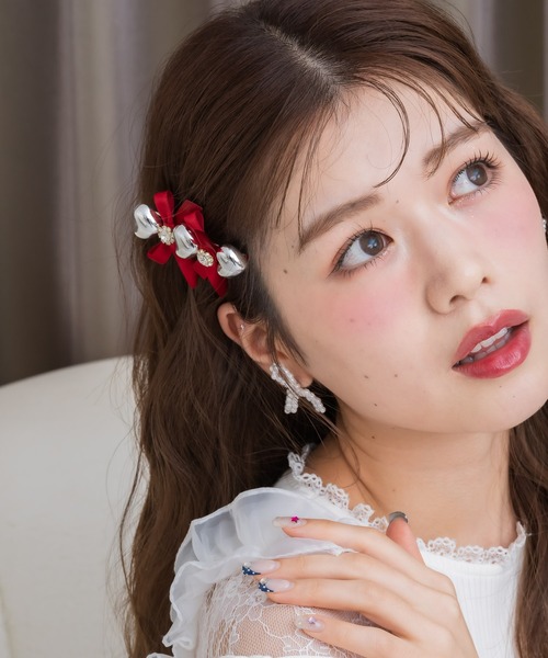 クチュールバイロジータ ヘアクリップ シルバーハートレースアップ風