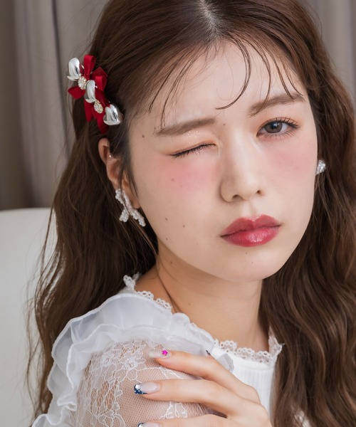 クチュールバイロジータ ヘアクリップ シルバーハートレースアップ風