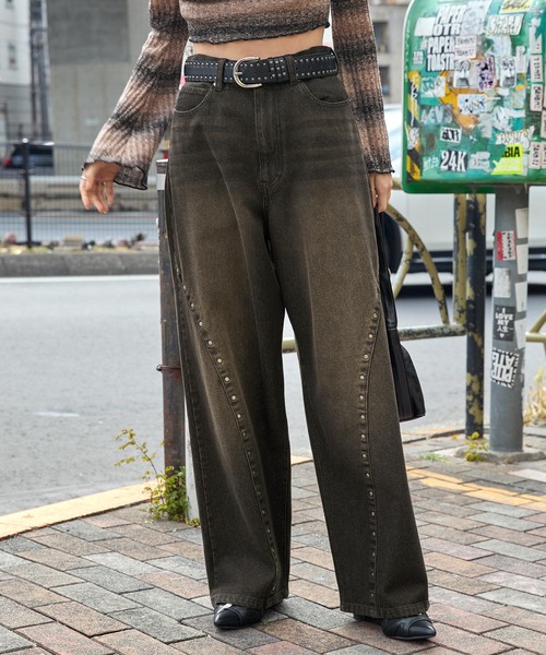 MONO-MART ジーンズ カーブスタッズヴィンテージ加工ワイド