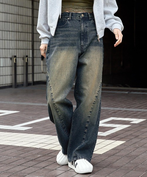メンズ デニム ストリート ヴィンテージシュ加工 ワイドパンツ acdpt231235-a103.jpg