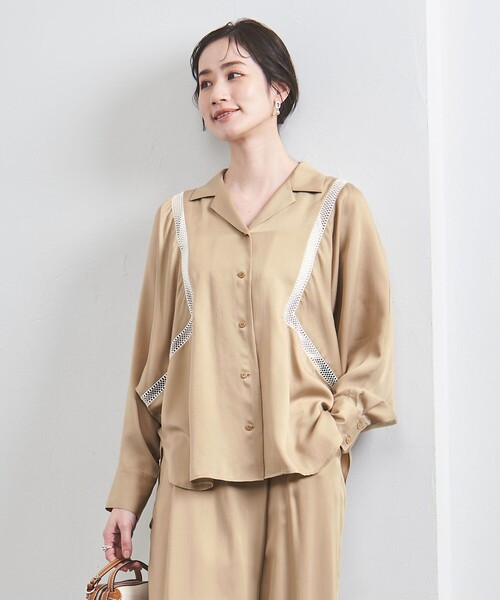 United Arrows サテン オープンカラー シャツブラウス サテン オープンカラー シャツブラウス