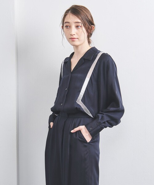 United Arrows サテン オープンカラー シャツブラウス サテン オープンカラー シャツブラウス