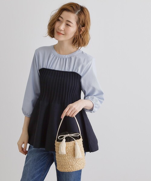 grove ショルダーバッグ バッグ ラフィアバケツタッセル巾着
