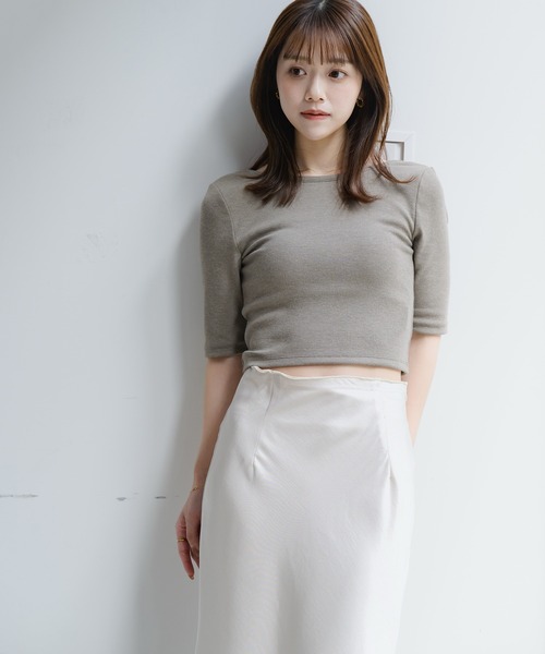 tシャツ カップ付きバックオープンリブTシャツ　長袖 レディース セール】カップ付きバックオープンリブTシャツ 長袖（Tシャツ