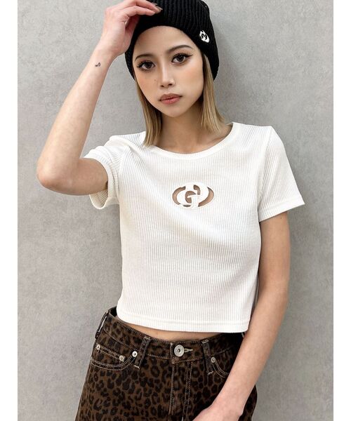 GYDA tシャツ GDカットアウトハーフスリーブテレコトップス