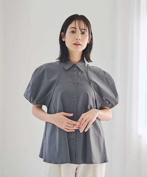 RONEL ブラウス シャツ 夏 半袖 コクーン半袖フレアブラウス