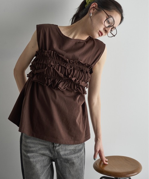 THE Yon tシャツ フリルビスチェセットフレンチスリーブT レディース