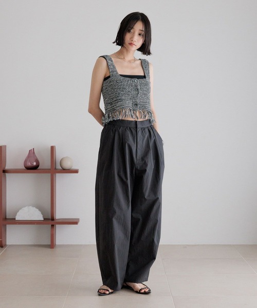 極美品✨希少!! プリーツプリーズ　ベスト　ジレ　雲　フリンジ 二重構造 TULLE VEST(F GREY): TOPSjosemoon
