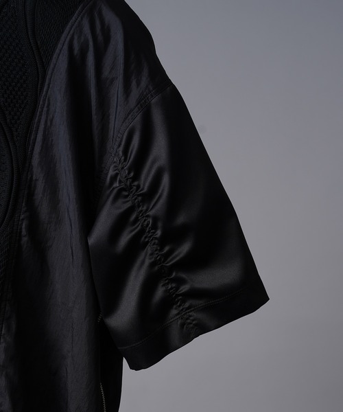 tシャツ 「UNISEX」Different Material Docking Prime-Over Puckering Short Sleeve H