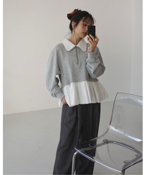 jumelle（ジュメロ） トレーナー スウェット zip collar peplum sweat