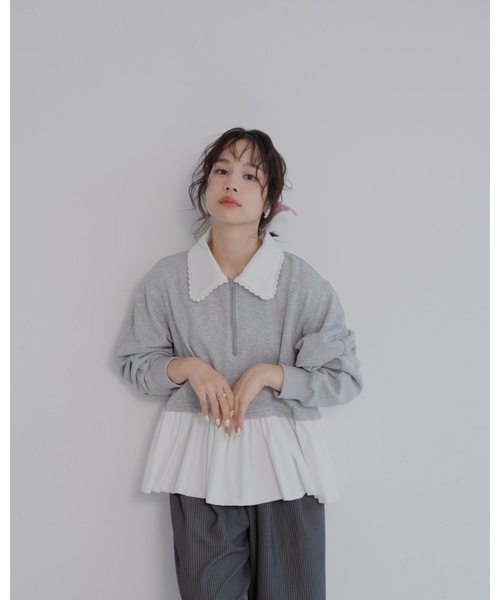 jumelle（ジュメロ） トレーナー スウェット zip collar peplum sweat