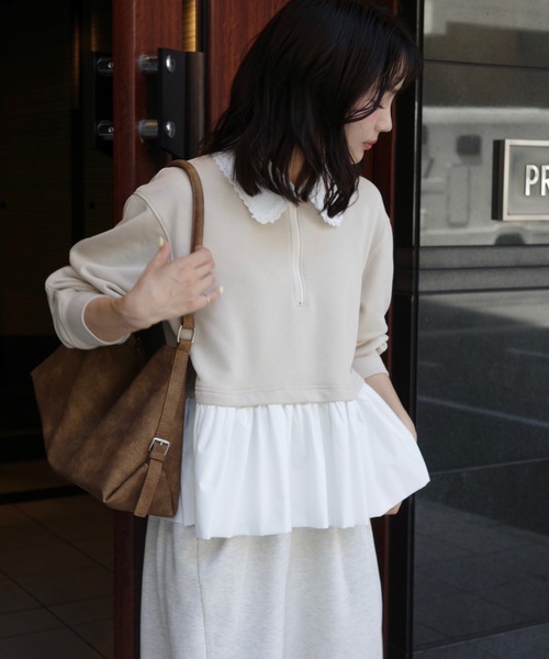 jumelle（ジュメロ） トレーナー スウェット zip collar peplum sweat