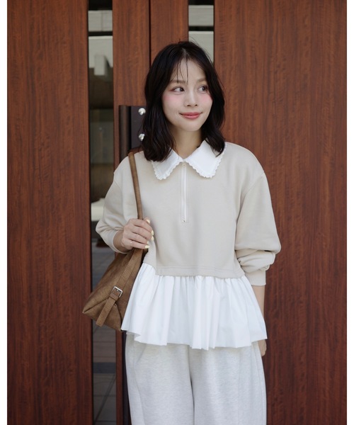 jumelle トレーナー スウェット zip collar peplum sweat