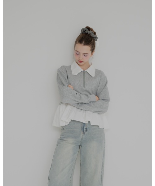jumelle（ジュメロ） トレーナー スウェット zip collar peplum sweat