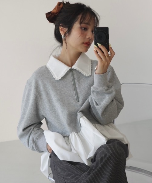 jumelle（ジュメロ） トレーナー スウェット zip collar peplum sweat