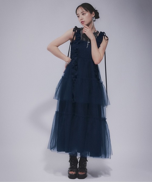 HARE（ハレ） ワンピース ロングフリルギャザーリボンワンピース(HARE