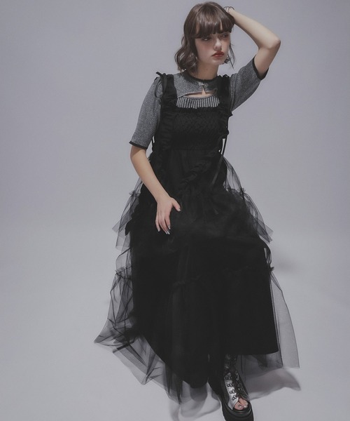 美品 23区 ドット柄 マキシワンピース Aライン フリル リボン 黒 ギャザー 美品 23区 ドット柄 マキシワンピース Aライン フリル リボン 黒