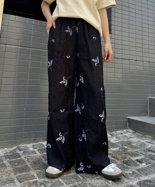 WILLOW パンツ 「willow」刺繍イージーパンツ レディース
