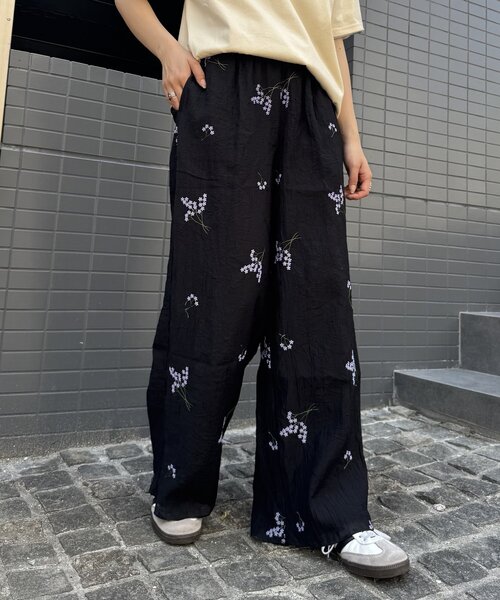 WILLOW パンツ 「willow」刺繍イージーパンツ レディース