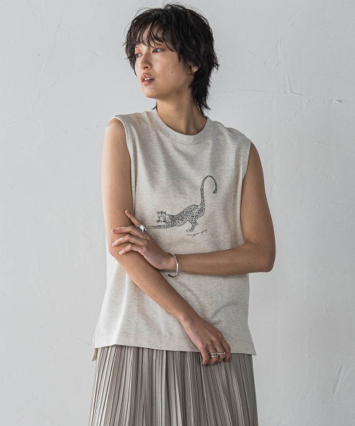 tシャツ レオパードプリントノースリーブプルオーバー「洗濯機で洗える」 レディース