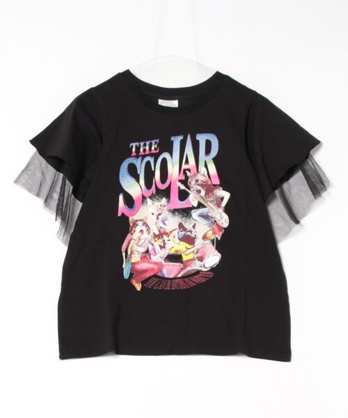 tシャツ 152664：ネコ×ロック柄 メッシュ切替Tシャツ レディース