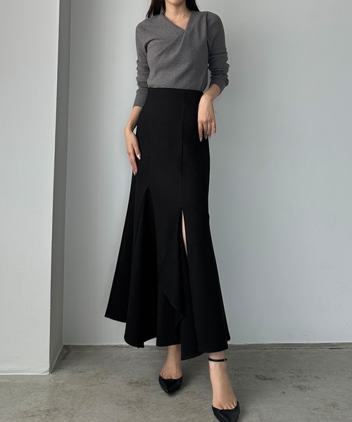 Louere（ルエレ） スカート ウォームイレヘム深スリットハイウエスト