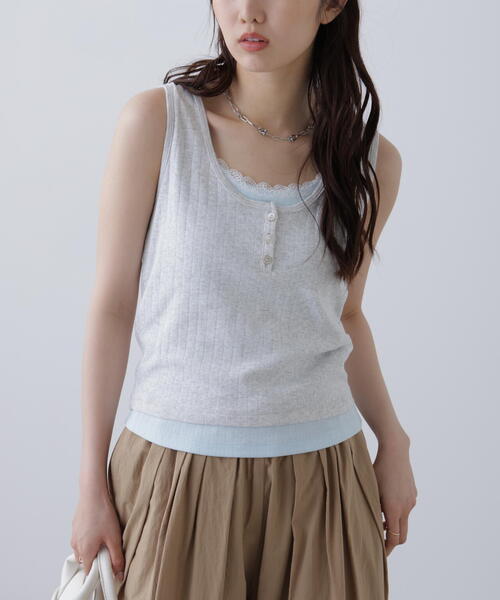 tシャツ 針抜きテレコレイヤードタンクトップ レディース