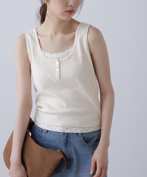 tシャツ 針抜きテレコレイヤードタンクトップ レディース