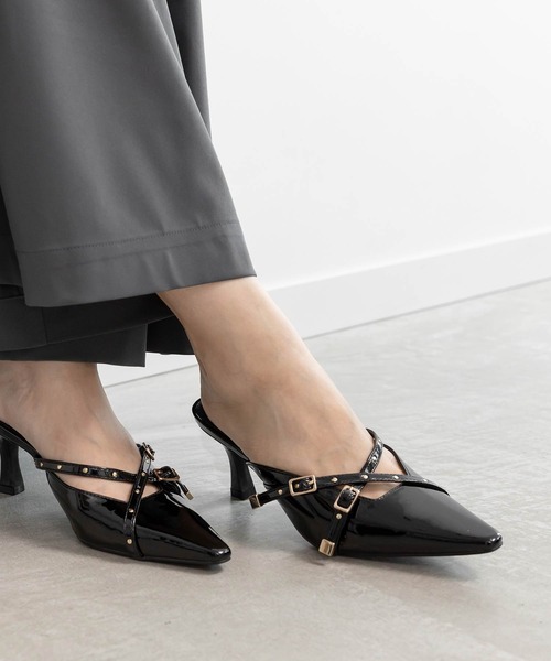 RANDA（ランダ） パンプス ミニスタッズ×クロスベルトミュールパンプス