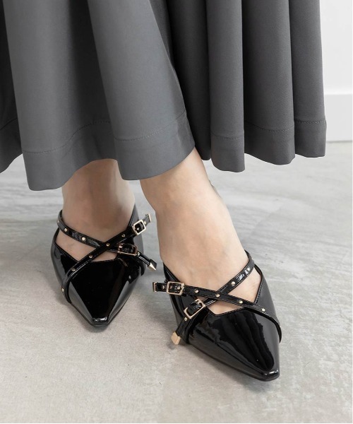 RANDA（ランダ） パンプス ミニスタッズ×クロスベルトミュールパンプス